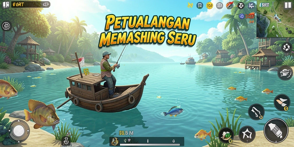 Tampilan gameplay 6RT dengan fokus pada pengalaman memancing yang seru.