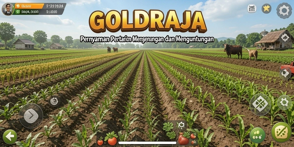 Tampilan gameplay menarik dari <strong>GOLDRAJA</strong> yang memperlihatkan aktivitas bertani.