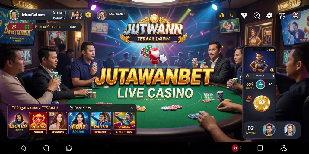 Tampilan gameplay JUTAWANBET dengan dealer langsung dan suasana kasino.