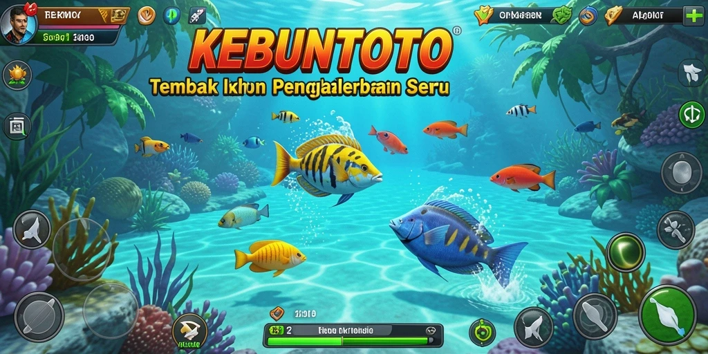 Tampilan gameplay seru dari KEBUNTOTO dengan aksi menembak ikan.