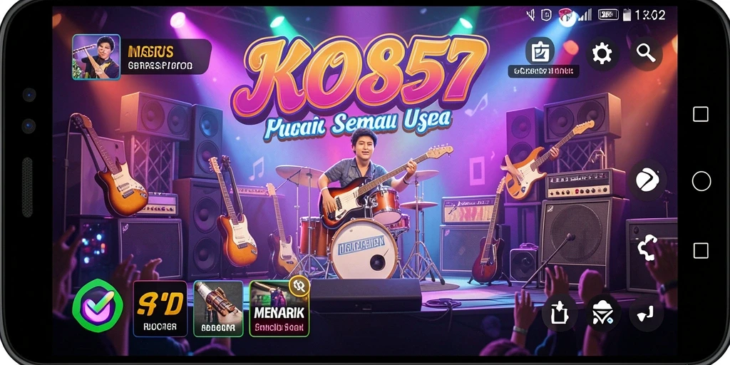 Screenshot gameplay KO857 yang menunjukkan pengguna bermain musik dengan antusias.